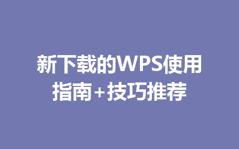 新下载的WPS使用指南+技巧推荐 一