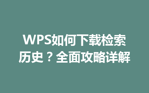 WPS如何下载检索历史？全面攻略详解 一