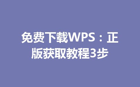 免费下载WPS：正版获取教程3步 一